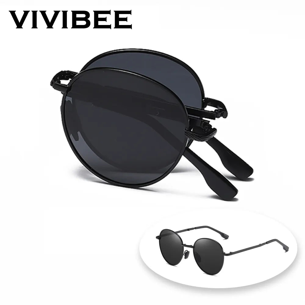Vivibee 2023 trending quadratisch schwarzes faltbare polarisierte Sonnenbrille Frauen hell Spiegel blaue Falte Schatten Titanlegierung Sonnenbrille
