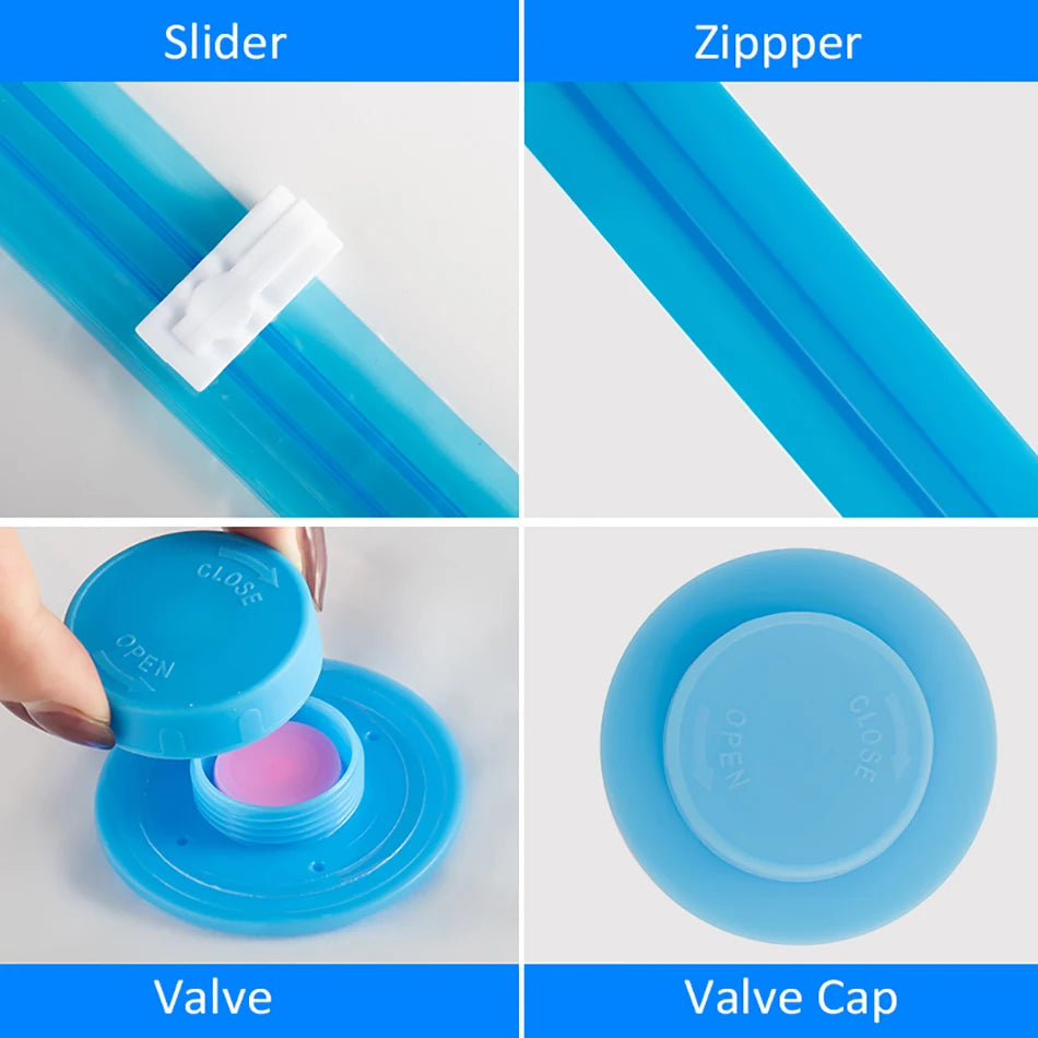 5pcs Vakuum -Aufbewahrungsbeutel Reisekompressionspaket Druckkleiderschrank Hausorganisator für Kissen Kleidung Bettwäsche faltbare Siegel